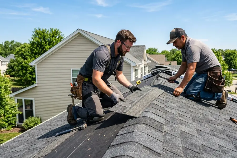All American Home Improvement roofing crew installing architectural shingles in Elberfeld
